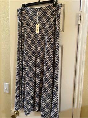 Max Studio Navy, Cream And Brown Plaid Maxi Skirt